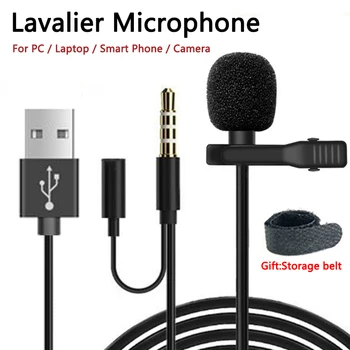 1,5 M Kaasaskantav Lavalier Mikrofoni 3,5 mm Jahuti Clip-Rinnamikrofon Mic-USB-Kaabel-Mic ARVUTI Sülearvuti Nutitelefoni Konverentsi Mikrofon