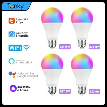 15/9W Tuya Smart WiFi E27 RGBCW LED Lamp Lightbulb Juhitava Magic Pirnid hääljuhtimine Jaoks Alexa Google ' i Kodu Yandex Alice