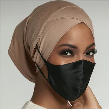 2021 Uus Puuvillane Earhole Vahetu Underscarf Elastne Hingav Moslemi Sisemine Hijabs Risti Laup Naine Headscarf Turban Kapott
