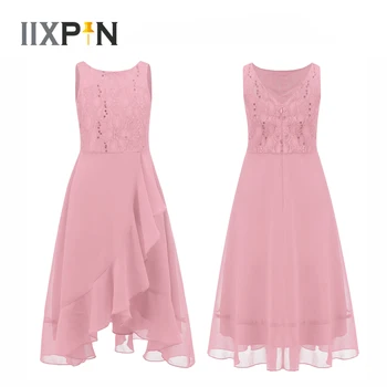 2022 Tüdrukud Sifonki Printsess Kleit Lapsed Varrukateta Lilleneiu Kleit Ruffle Asümmeetriline Hem Elegantne Pulm Õhtu Poole Kleit