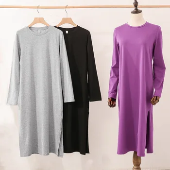 2022 Uus Puuvillane Naiste Kleit Juhuslik Lahtised Pikad Varrukad Kevad Sügis Basic Maxi Kleit Lady Kleit, Naiste Rõivad