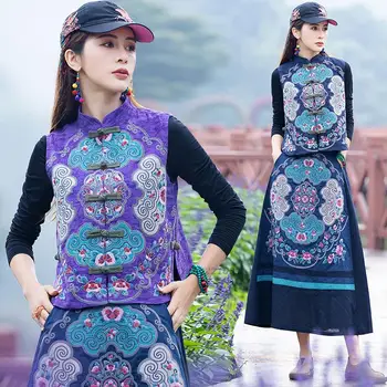 2022 vintage puuvillased, linased tikandid käisteta vest hiina naiste vest idamaade traditsiooniliste etnilise vest retro tang ülikond
