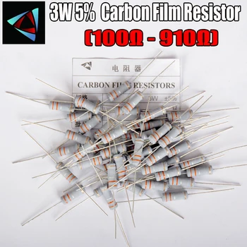 20pcs 3W Carbon Film Resistor 5% 1R ~ 1M 100R 120 150 180 200 220 240 270 300 330 360 390 430 470 510 560 680 750 820 910 oomi