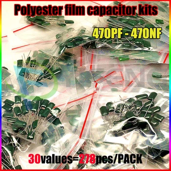 278 Tk 30 Väärtused 470pf - 470nf 100V Polüester-Film Capacitor Assortii Valik Kit