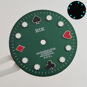 28.5 mm NH35 dial Vaadata Dial Poker Abalone Dial jaoks NH35 NH36 NH35A NH36A Liikumine Roheline Helendav S dial