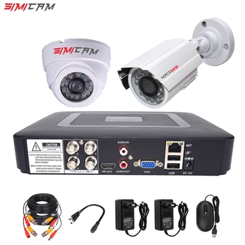 4CH DVR CCTV Turvalisus Kaamera Süsteemi AHD Kaamerad Kit 1200TVL 2tk Dome Bullet Infrapuna 1080P 2MP 5in1 DVR videovalve Komplekt