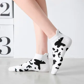 5 Paari Naiste Sokid Neli Aastaaega Lehm Prindi Cartoon Sokk Harajuku Puuvillased Lühikesed Sokid Triibuline Tahke Mugav Vabaaja Lühikesed Sokid