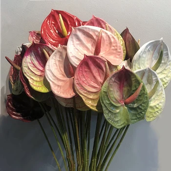 59cm 5TK Kunstlik Taimed, Lilled, Ühe Varre Anthurium Trükkimine Tunda Võltsitud Rohelise Taime Õie Paigutus Materjali Home Decor