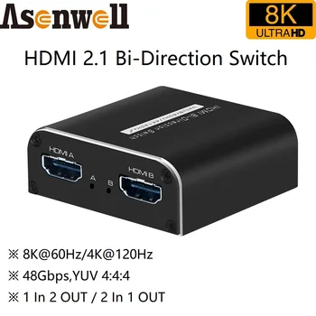 8K HDMI-Bi-Suunas Lüliti 2x1 Splitter, 1 Sisse 2 Välja 48Gbps 8K@60Hz 4K@120Hz 4:4:4 Kaks Võimalust, Video Valija Vahetaja jaoks PS5 XBOX