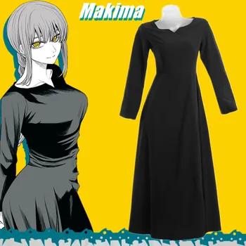 Anime Mootorsae Mees Makima Cosplay Kostüüm, Must Kleit Õhtul Ühtne Naiste Halloweeni Karneval Riided