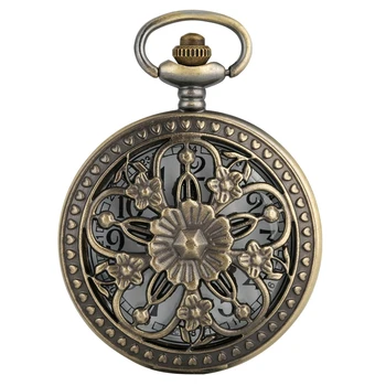 Antiik Pronks Õõnes Roosi Õied Pitsilisest Viis osutas Lill Kate Õie rotangist Pocket Watch Kaelakee Ripats Kunsti Kogumine
