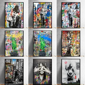 Banksy Street Graffiti Art vabadussammas Lõuendile Maali Cuadros Plakatid ja Print Seina Kunst elutuba Home Decor