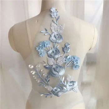 Beaded 3D Sinine Lillede Tikandid Plaaster Kostüüm Pulm Kleit Riided Õmble Plaastrid Lilleline Pits Kangas Applique