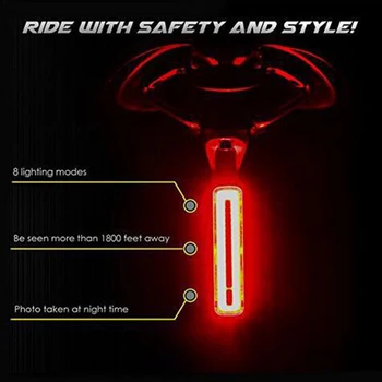 Bicyle Tagumised LED Light USB Rechargeble Tagatuled Esile COB Mountain Bike Alumiinium Lamp EDF88