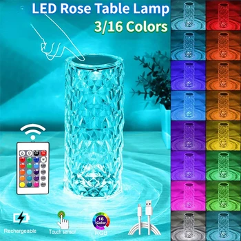 Crystal Tabel Lamp LED Roos Kerge Projecto 3/16 Värvid Touch Reguleeritav Romantiline Diamond Õhkkond Kerge USB-Touch Öö Valguses