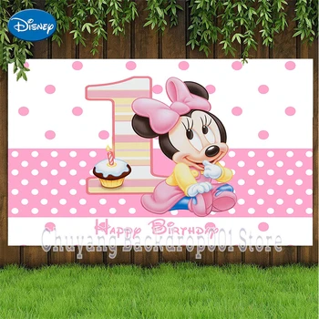 Disney Armas Roosa Minnie Mouse Taustaks Happy Birthday Girl Baby Shower Isikule Teenetemärgi Fotograafia Printsess Banner Taust