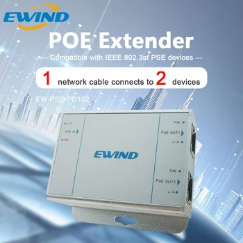 EWIND POE Extender 2 RJ45 POE Porti 10/100Mbps ieee802.3af Standard Input / Output IP Kaamera Ulatub Edastamine 100m
