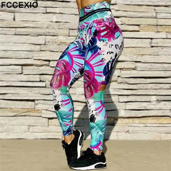 FCCEXIO Jätab Tähti Trükkida Naiste Püksid Push Up Running Sport Säärised Slim Püksid Naiste Vabaaja Püksid Fitness Legging