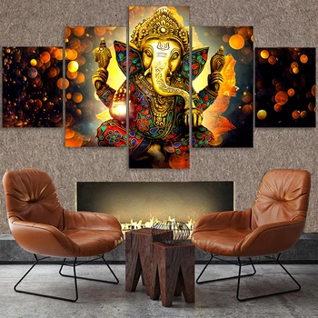 Hindude Jumal Ganesha Elevant Lõuendile Maali 5 Tk Canvas Poster Elutuba, Magamistuba Art Prints Seina Pilte Home Decor
