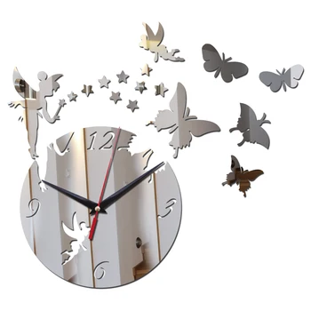 Hot müük diy geomeetriline seina kellad peegel akrüül kvarts kella tähed ja liblikas teenetemärgi kleebised seinale
