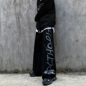 HOUZHOU Harajuku Goth Must Lai Jalg Püksid Naiste Gooti Streetwear Graffiti Prindi Mõõdus Püksid Kpop Joggers Sweatpants