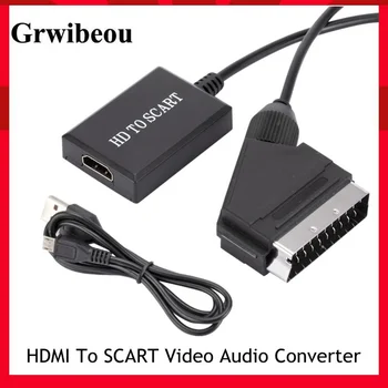 Kaasaskantav HD 1080P HDMI Sisend SCART Väljund Video Audio Converter-Adapter HDTV DVD Sky Box STB Plug and Play SM Kaablid