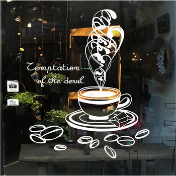 Kiusatus kuradi kohvikus Kleebis Bean Piima tee Decal Kohvik Tass Plakat Vinüül Art Wall Decor Seinamaaling Klaas Decal rb250