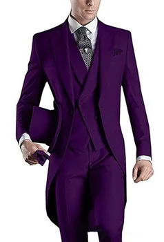 Klassikaline Pikk Peigmehe Smoking Ametliku Custom Disain Tailcoat Meeste Poole Groomsmen Sobib Pulma Tuxedos Jope+Püksid+Vest