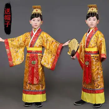 Lapse Hiina Traditsiooniline Hanfu Kleit Meeste ja Poiste Keiser Kuningas Etapp Punane Riided Lastele Kostüümid Tang Sobiks Kids Kleit+müts Komplekti