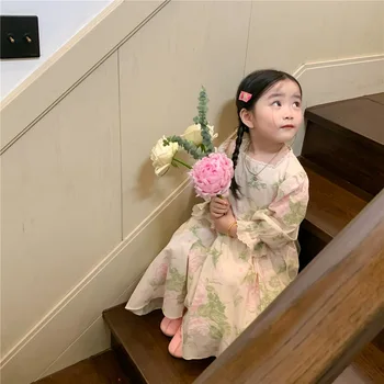 Laste Kleit 2022 korea Kevad Sügis Girl Pikk, Pikkade varrukatega Printsess Kleit