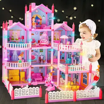 Laste Montessori Maja 3d Monteeritud Valgustus Diy Juhend Doll House Villa Komplekt Princess Castle Tüdruku Puzzle Mänguasi Sünnipäeva Kingitus