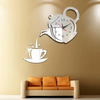 Loominguline DIY Akrüül Kohvi Tassi Teekann 3D DIY Kella Dekoratiivsed Köök seinakellad elutuba Söögituba Home Decor Kell