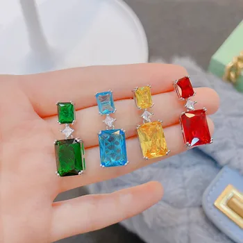 Luksus Värviline Kristall Tsirkooniumoksiid Kõrvarõngad Naistele, 2022 Uus Punane Roheline Sinine Suuri Kive Tolknema Earings Ehete Hulgimüük