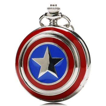 Marvel Kapten Ameerika Tähed Kilp Disain Kvarts taskukella Relogio De Bolso Mood Ripats FOB Kella Kaelakee Keti
