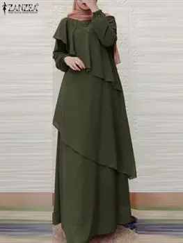 Mood Ruffles Moslemi Naiste Kleit Sügisel Sundress ZANZEA Vabaaja Pikad Varrukad Dubai Abaya Vestidos Marocain türgi Rüü Femme