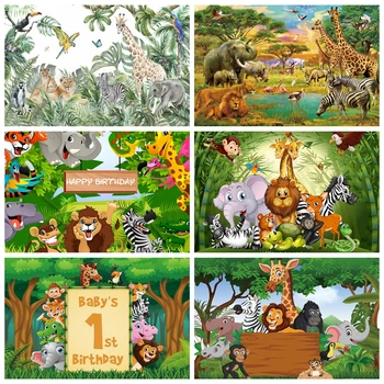 Multikas Loomade Jungle Safari Teema Sünnipäeva Banner Decor Taust Wild Üks Laps 1. Sünnipäeva Baby Shower Taustaks Foto