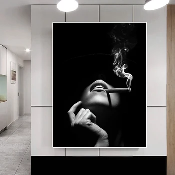 Must Lõuend Kunsti Suitsetamine Naiste Printimine Lõuendil õlimaal Seina Art Plakatid ja Pildid Seina Pildid elutuba Home Decor