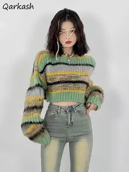 Panelled Saagi Pulloverid rull -, Naiste Harajuku Triibuline Värv Hipster Streetwear Y2k Riided Ameerika Stiilis BF Kampsunid Sügiseks Vintage