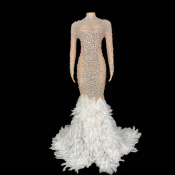 Sädelevat Hõbedane Suur Rhinestone Läbipaistev Pikk Kleit Õhtul Sünnipäeva Tähistada Luksuslik Kostüüm Tantsija Pulm Kleit Vilkuv