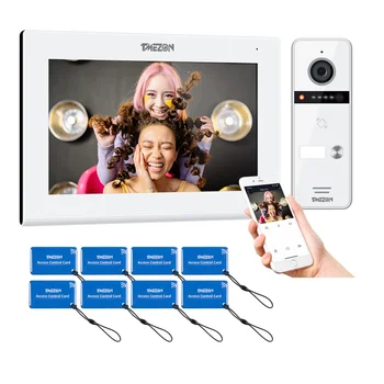TMEZON Wifi Video Door Intercom Süsteem, 7-Tolline 1080P IP-Puutetundlik Ekraan koos Juhtmega Kaamera Väljas, App/libistage ekraanil Sõrme Kaardi Avamine