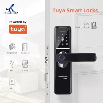 Tuya APP Kontrolli Ukse Lukk Bluetooth Eest Targa Kodu Maja Väike Lukustamine Sõrmejälje Käepide Lukk 30-60mm Puidust Uks, 200 kasutaja