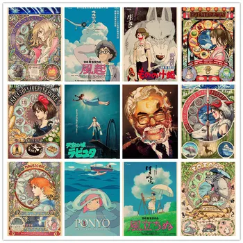 Täiuslik JL Hayao Miyazaki Anime Kodu Retro Plakat Kraft Joonis core Seina kleebised GQJ01