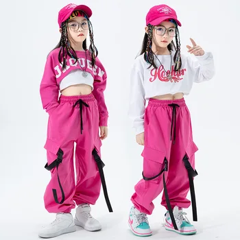 Tüdrukud Jazz Tantsu Riided Kevadel Sügisel Tracksuit Pikad Varrukad Crop Top Cargo Püksid Lapsed Streetwear Kooli Lapsed, Hip-Hop Kostüüm