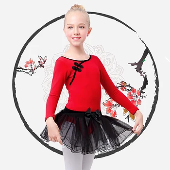 Tüdrukud Lapsed Balleti Tantsu Leotard Tutu Sobiks Punane Must Tantsu Kleit Lüüriline Tüdrukud Hiina Sõlm Puuvill Ballett Tantsu Kulumise Riided