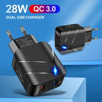 Universaalne 28W QC3.0 Kiire Laadimine Dual USB Port US/EU Pistik Telefoni Laadija Adapter