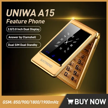 UNIWA A15 Dual Screen GSM Funktsioon Telefon Big Push-Nuppu Flip Telefon kahe Sim Dual Standby Mobiiltelefonides Kõrgemate FM-Raadio Vibreerima