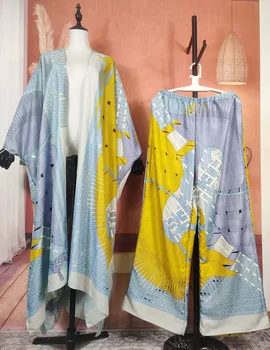 Uus Mood Kuveit Naiste Boho Kaks Tükki Sobiks Suvel Vaba Suurus Puhkus Rannas Bikiine Kimonos + Püksid Moslemi Riided