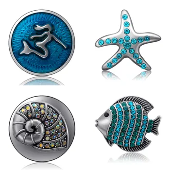 Uus Sinine Merineitsi Kala conch Meritäht dolphin Ring metallist 18MM snap nupud sobivad 18mm snap käevõru snap ehete hulgimüük