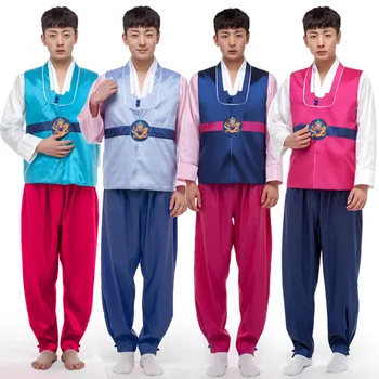 Uute tulijate Mehed Hanbok Mees Korea Traditsioon Kostüüm 3 TK Hanfu Korea Folk Riided Staadiumis täitmiseks Isiku Cosplay Kostüüm