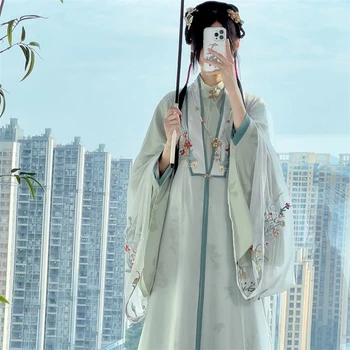 Vana-Hiina Traditsioonilised Naiste Han Kostüüm Roheline Roosa Hommikumantel Cape Hobuse Nägu Seelik 3-osaline Ülikond Rolli Mängida Han Kostüüm